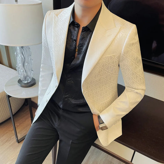 Men's Floral Print Blazer Jacket - Slim Fit Single-Breasted Business Casual Style Autumn Winter Formal Male Coat