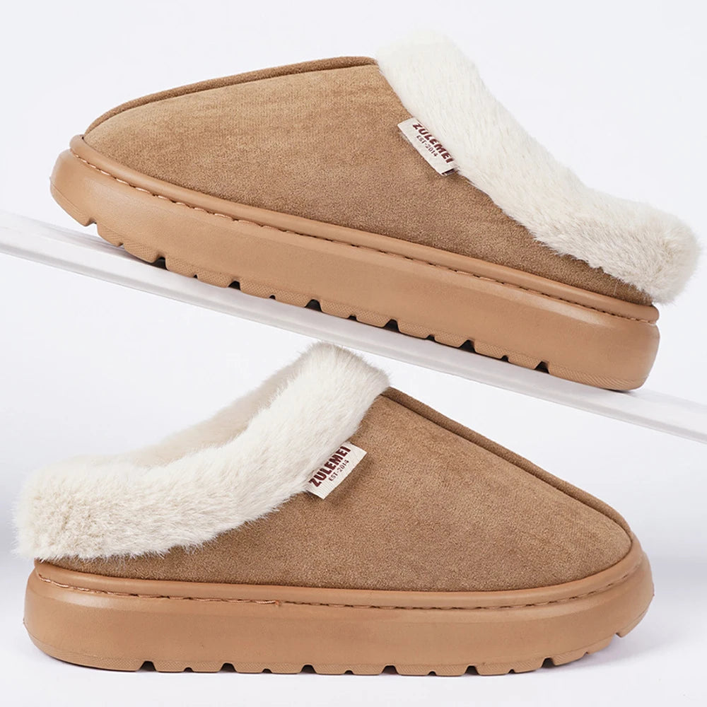 Women's Winter Warm Platform Fluffy High Quality Slippers With Plush Cotton For Indoor and Outdoor Use Fuzzy Slides Ladies' Shoes