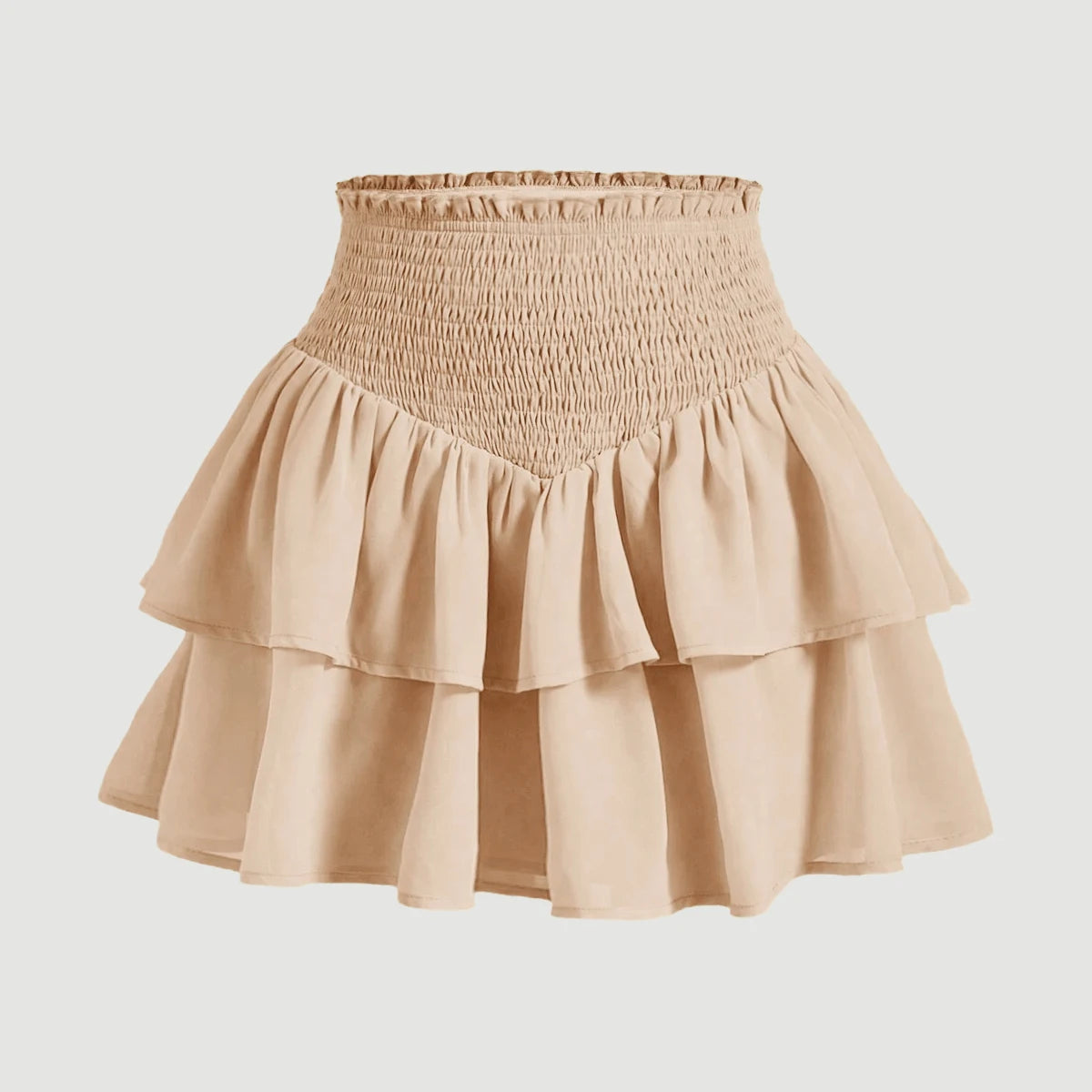 Dames minirok met hoge taille, peplum, gelaagd, casual, alle seizoenen, basic, effen, preppy, uitlopende A-lijn rokken
