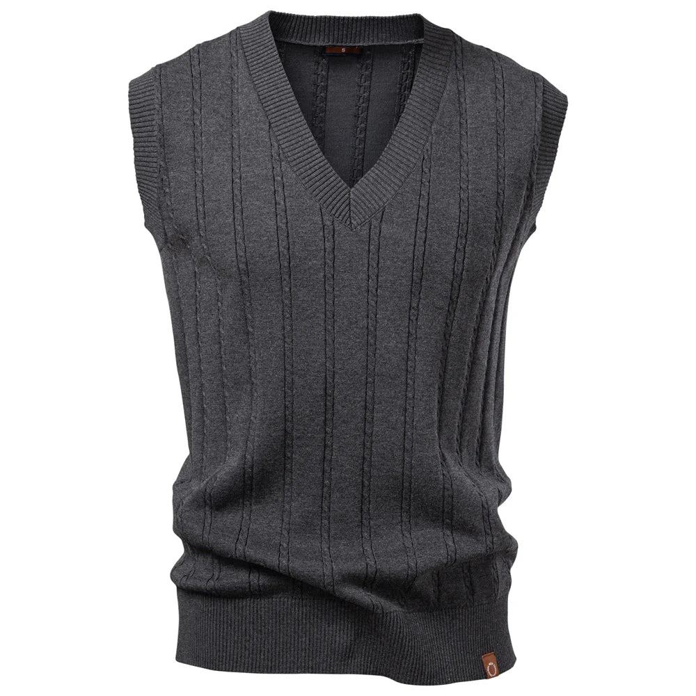 Men's Solid Colour V-Neck Knitted Vest Sleeveless Casual Warm Versatile Sweater Male Vest‌