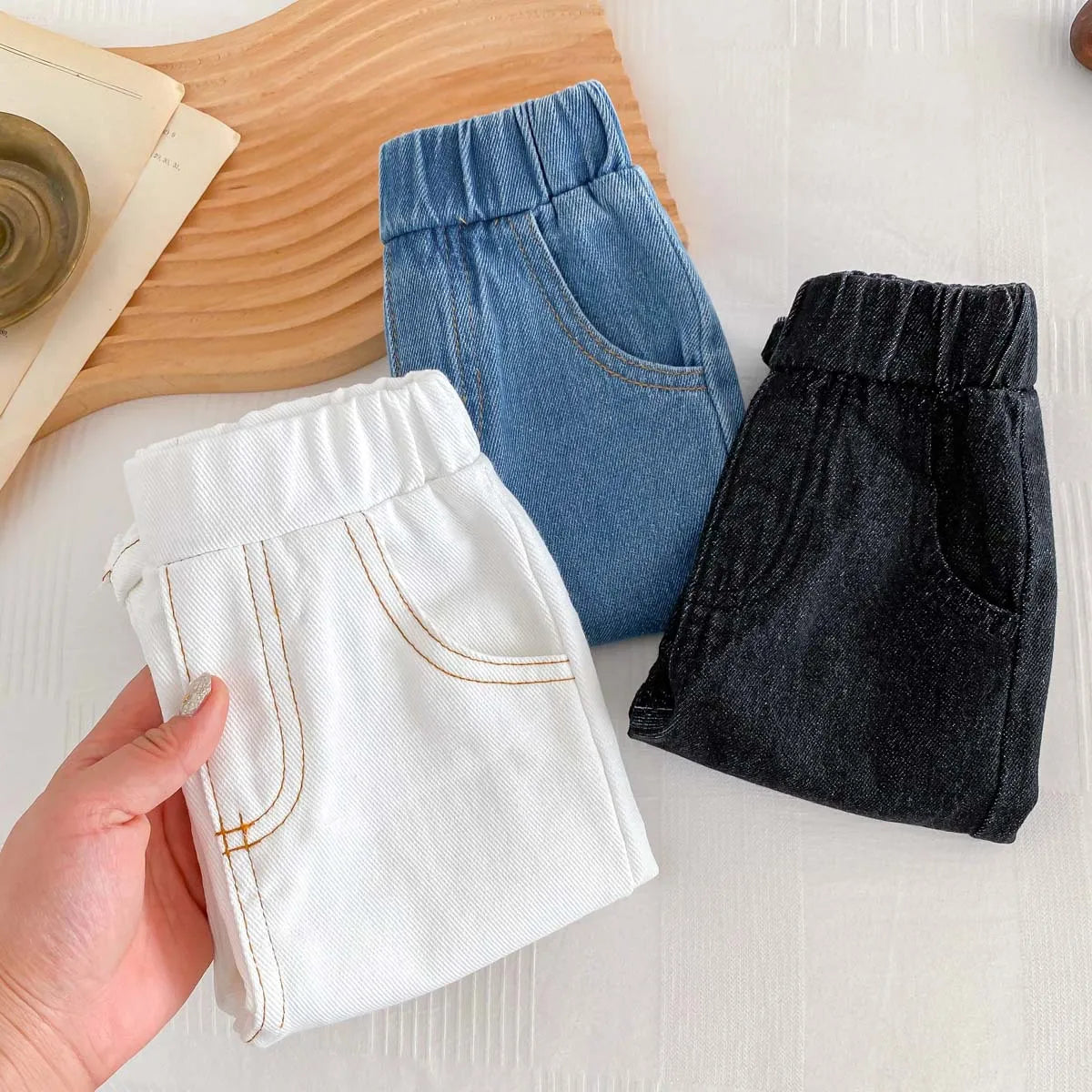 Kid's Trousers Base Colour Children Soft Denim Pants Boys Jeans Girls Solid Skinny Pants 1-6Y Unisex