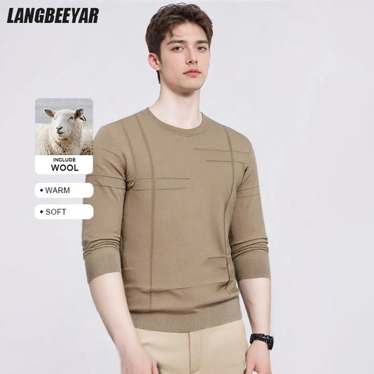 Men's High-End Woollen Striped Designer Knitted Pullover Sweater, Casual Trendy Korean Brand, and Male Jumpers