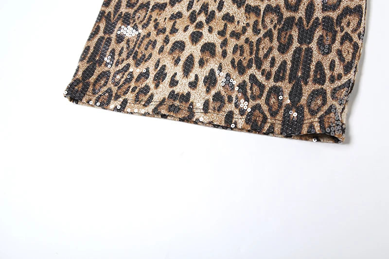 Leopard Sequin 2 Piece Set Women 2025 Summer Trend Backless Crop Top + Skinny Mini Skirt Matching Street Sexy Wild Suit For Women