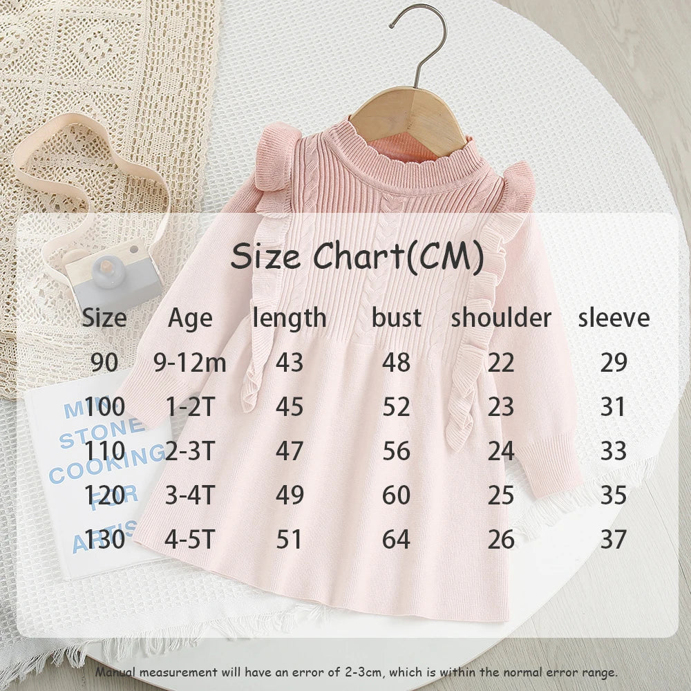 Autumn Kids Knit Dress Cute Solid Colour Girls Sweater Thin Children Clothes Baby Princess Dress 9M-5T Girls