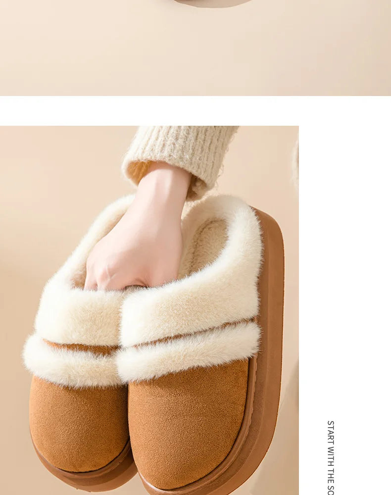 Women's Casual Winter Warm Flat Slippers With Soft Fluffy Cosy Cotton Thick Bottom and Non-Slip Sole Suitable For Home and Outdoor Use Ladies Shoes