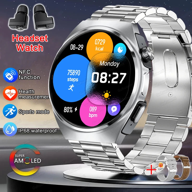 New Smart Watch Headset Two In One Wireless Bluetooth Dual Earbuds Call Health Monitor Sport Tracker Smartwatch - Compatible with HUAWEI IOS