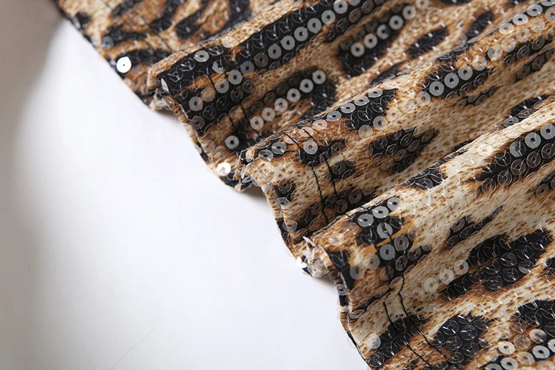 Leopard Sequin 2 Piece Set Women 2025 Summer Trend Backless Crop Top + Skinny Mini Skirt Matching Street Sexy Wild Suit For Women