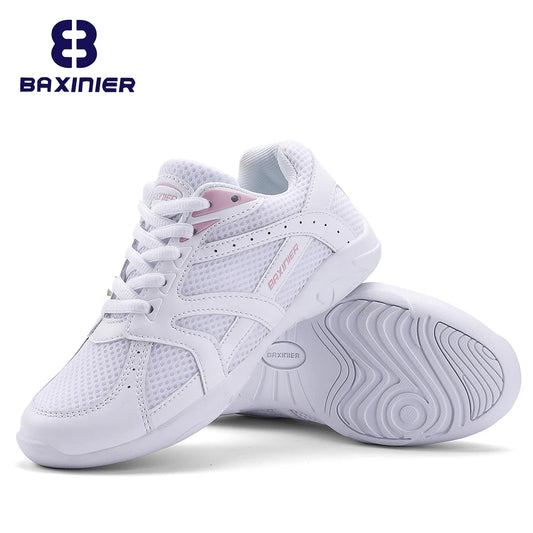Girls White Cheerleading Shoes Mesh Breathable Training Dance Tennis Shoes Lightweight Youth Cheer Competition Sneakers