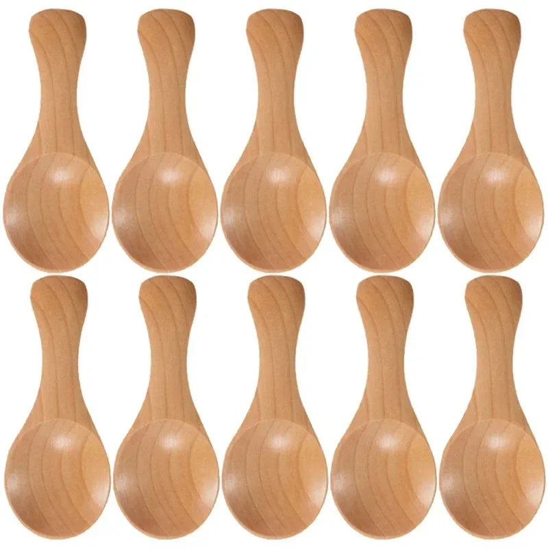 1/10Pcs Wood Soup Spoons Long Handle Coffee Milk Teaspoon Sugar Spice Condiment Scoops Kitchen Tableware Tools Wooden Spoon