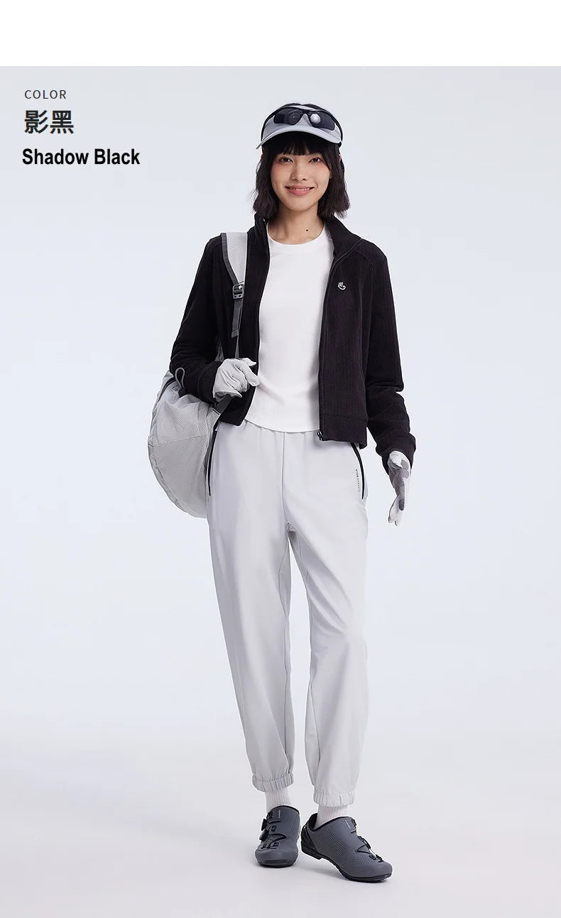 Women's Stand Collar Thermal Polar Fleece Jacket, Integrated Seam Pocket, Silver-Thread Embroidery Short Coats For Ladies