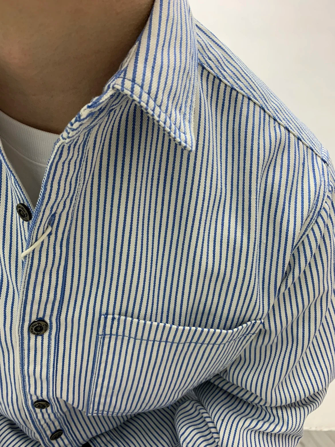 2025 Lente Nieuwe Japanse Retro Lange Mouw Revers Gestreepte Cargo Shirt Heren Amekaji 100% Katoen Gewassen Losse Dubbele Zakken Tops