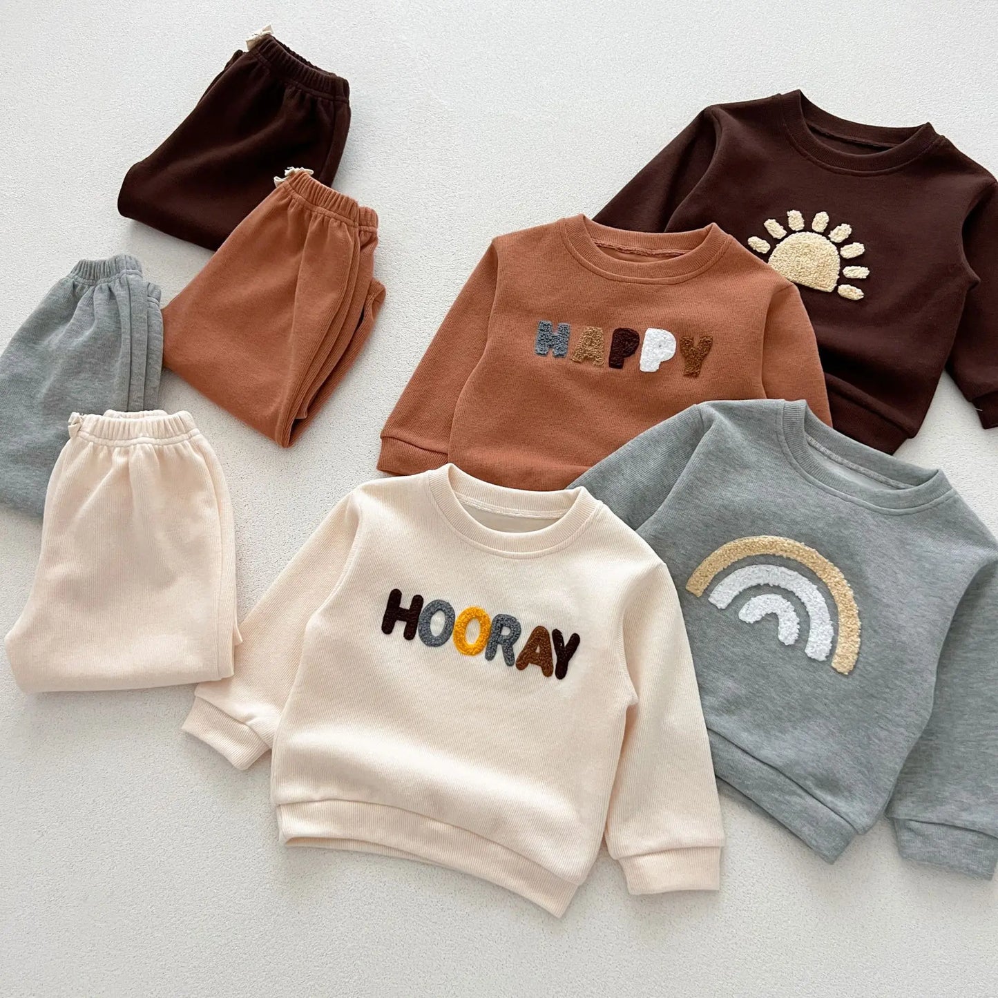 NEW Autumn Children's Clothing Pullover Set Boys Sweatshirt and Pants Girls Letter Hoodies Suit Kid's 2PCS Outfit 0-4Y Unisex