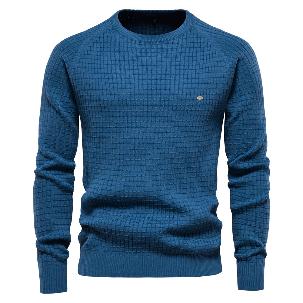 Men's 100% Cotton Sweaters Solid Colour O-neck High Quality Mesh Pullovers Male Winter Autumn Basic Sweaters