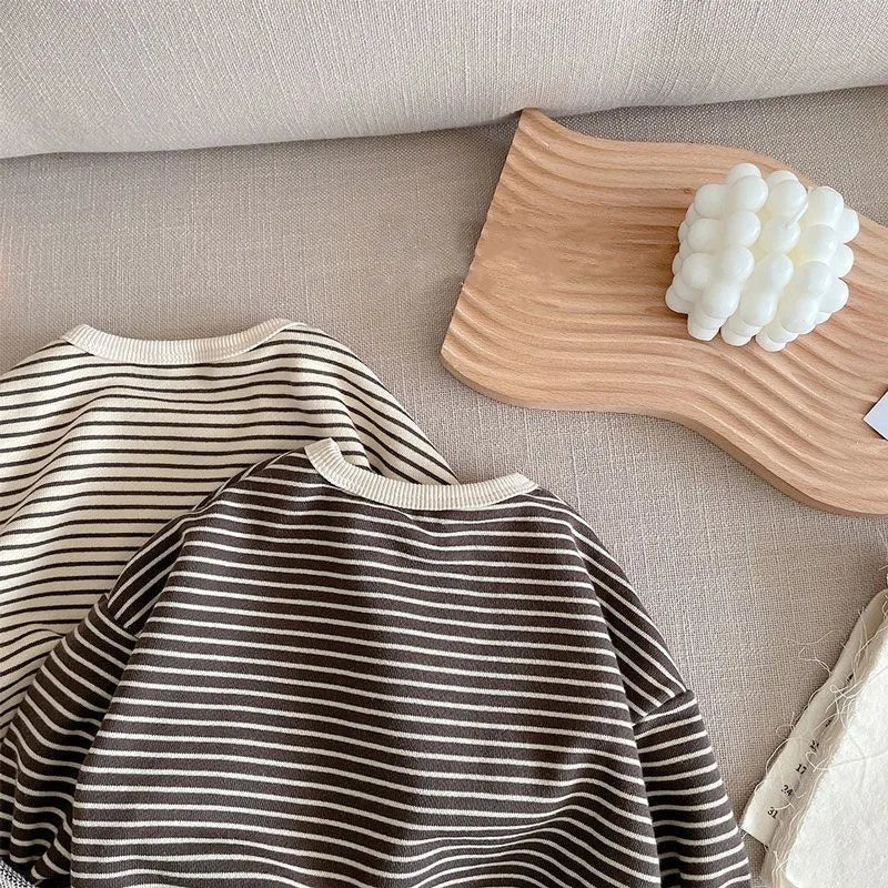 2025 Lente Nieuwe Kinderen Lange Mouw Gestreepte T-shirts Baby Jongen Meisje Casual Sweatshirt Peuter Losse Onderkant Tops Kinderkleding Unisex