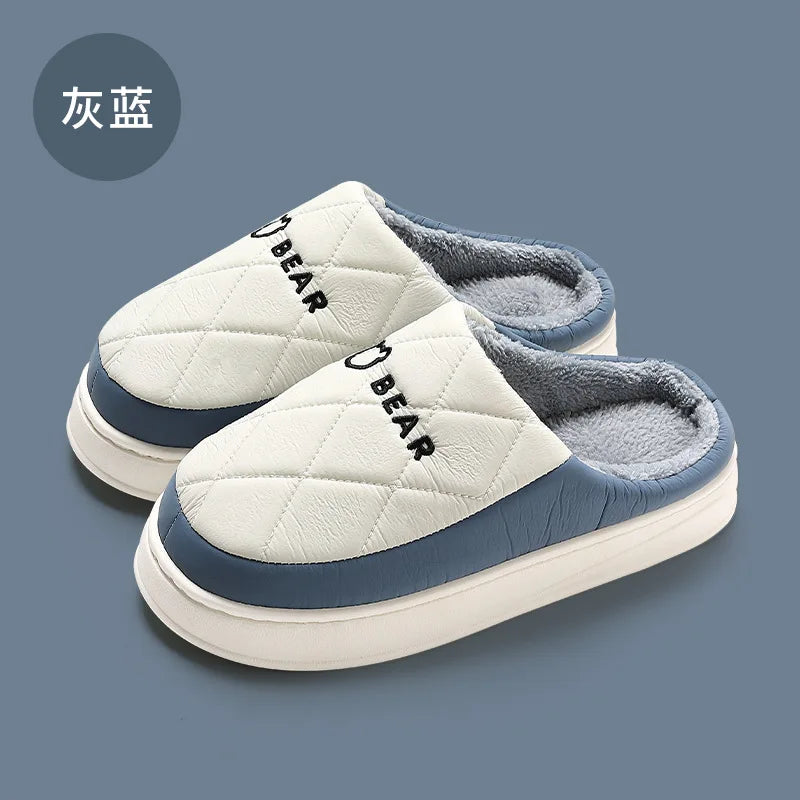 Unisex Plush Winter Slippers Outdoor and Indoor Warm Waterproof Cotton Shoes With Anti-Skid Thick Sole Home Slides For Men & Women