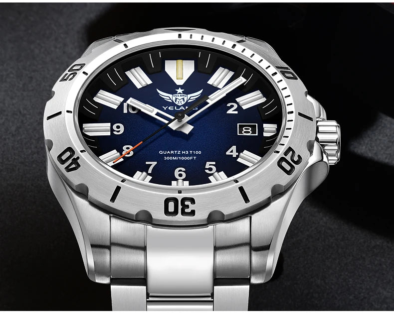 YELANG V1036 42mm Men's Quartz Watch Luminous Display Japan Movement 30ATM Waterproof Stainless Steel Band with Luminous Hands