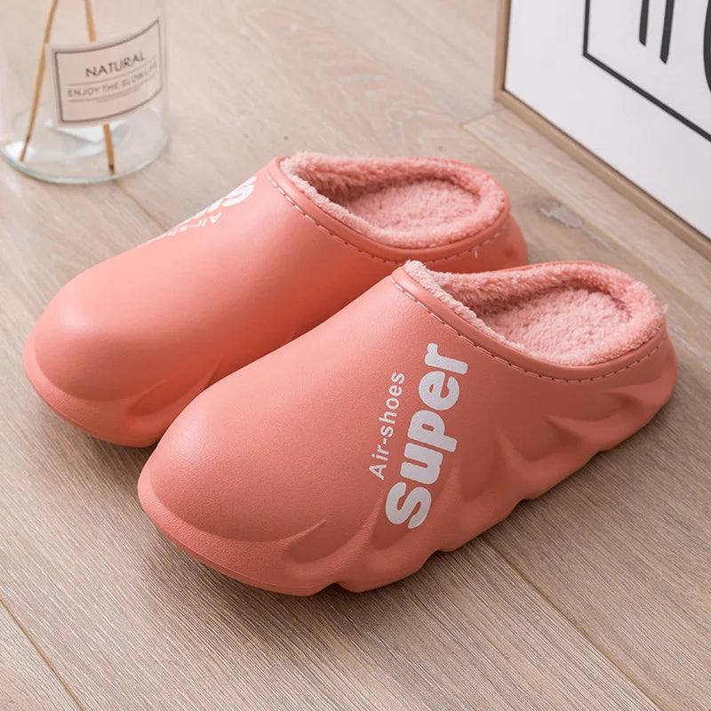 Unisex Winter Plush Sport Slippers Outdoor Waterproof Home Warm Fuzzy Slippers Suitable As Garden Shoes For Men & Women