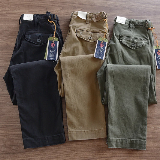 Herfst en winter Nieuwe Amerikaanse retro geweven twill zware cargobroek Heren eenvoudige 97% katoen gewassen casual rechte broek
