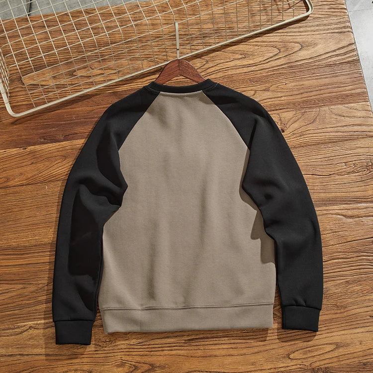 Herfst Nieuwe Amerikaanse Retro Tweekleurige Stiksels Hoodies Heren Gewassen O-hals Trui Gebreide Raglanmouwen Casual Sweatshirts