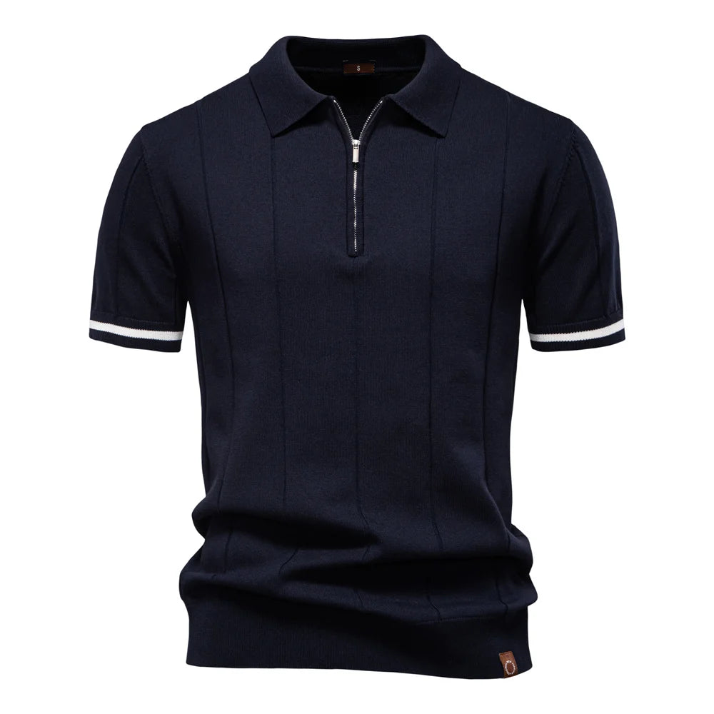 2025 Summer Men's Knit Cotton Polo Shirt - Breathable & Stretch Turn-Down Collar Design for Business Golf and Social Events