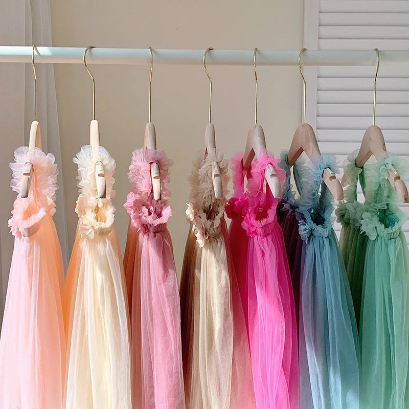 Summer Kids Sweet Mesh Dress Girls 6 Colours Suspended Floral Beach Skirt Children Tutu Princess Dress 1-6Y Girls