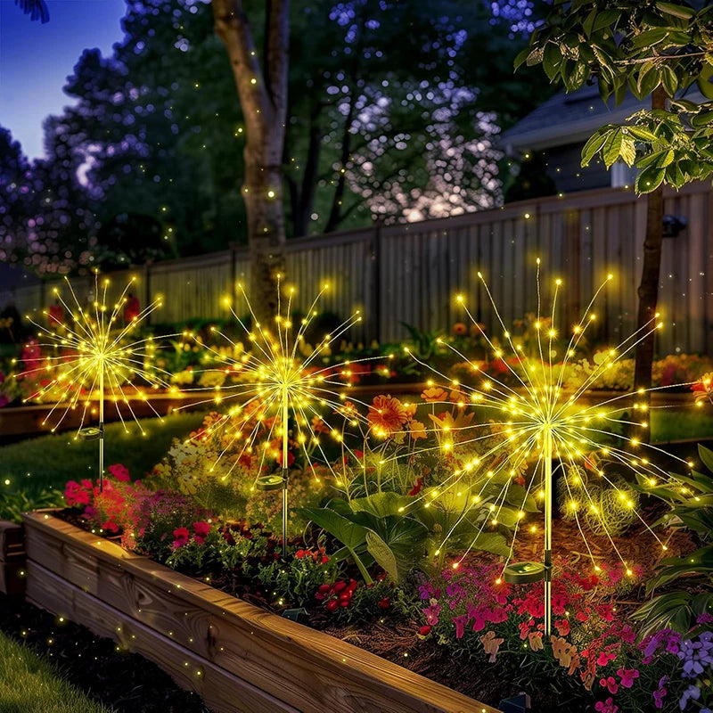 Solar Garden Lights Outdoor Fairy Fireworks Light Waterproof Decor Yard Pathway Patio Lawn Flower Lamp