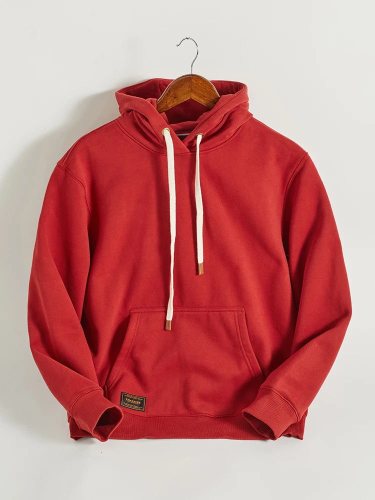 Autumn Winter American Retro Hooded Kangaroo Pocket Sweatershirts Men's Fashion Loose Casual Heavyweight Velvet Pullover Hoodies