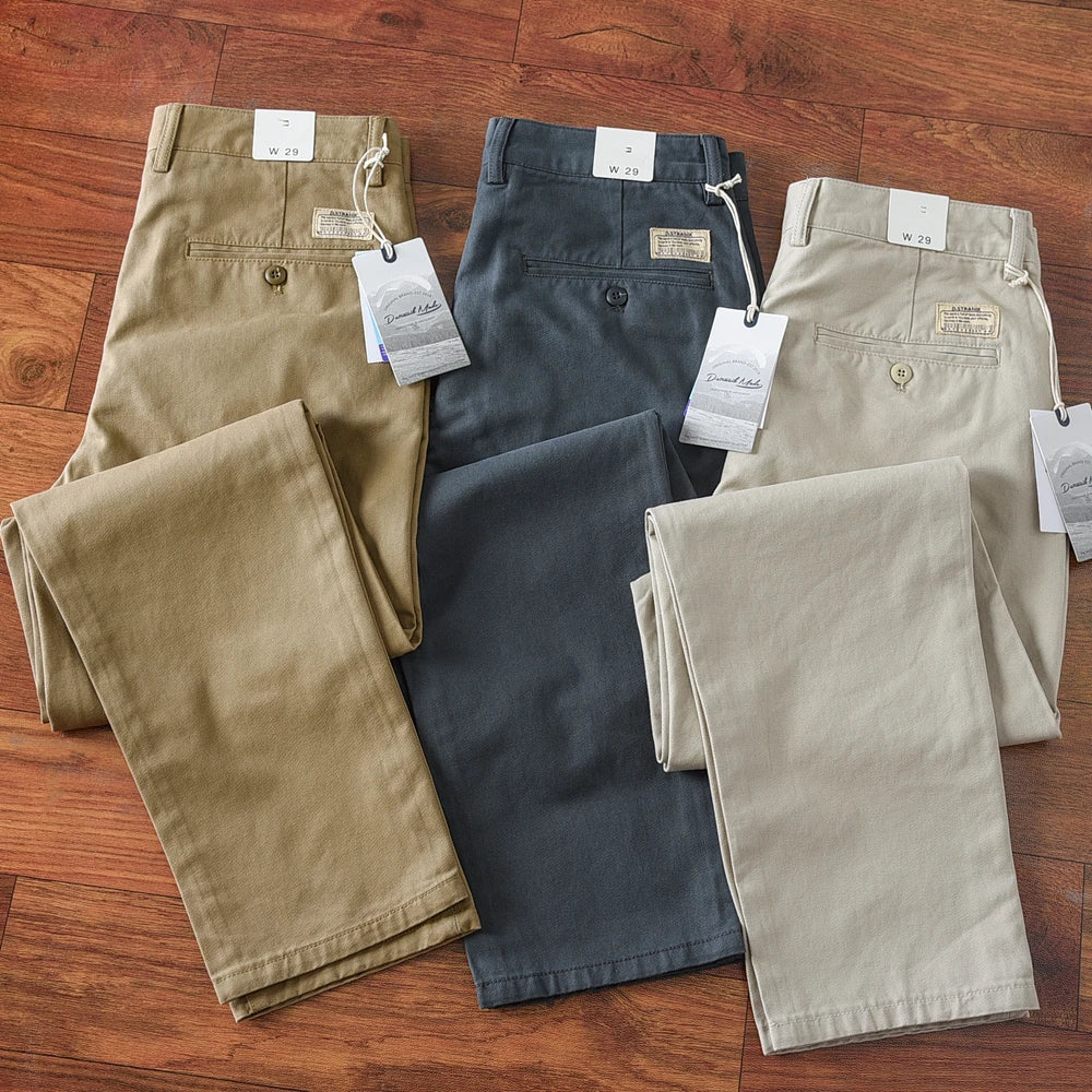 2024 Lente en herfst Nieuwe Amerikaanse retro zwaargewicht geweven keper casual broek Heren eenvoudige 100% katoenen gewassen rechte broek