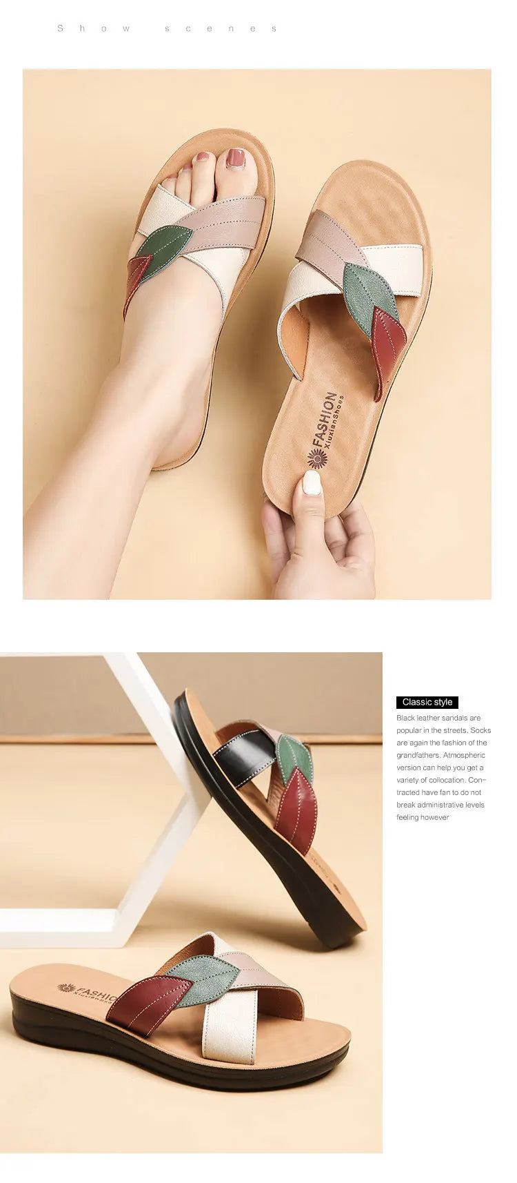 Women Female Ladies Mother Genuine Leather Shoes Sandals Platform Slipper Summer Cool Beach Soft Slip On Outside