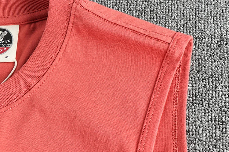 2025 Summer New American Retro Sleeveless O-neck Solid Color T-shirt Men's Fashion 100% Cotton Basketball Sports Casual Vest