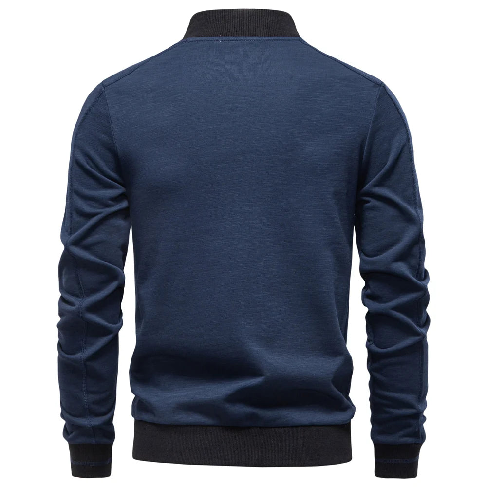 Men's Cotton Thicken And Warm Solid Colour Baseball  Jacket - High Quality Zipper Casual Sportswear Jacket Suitable For Autumn & Winter