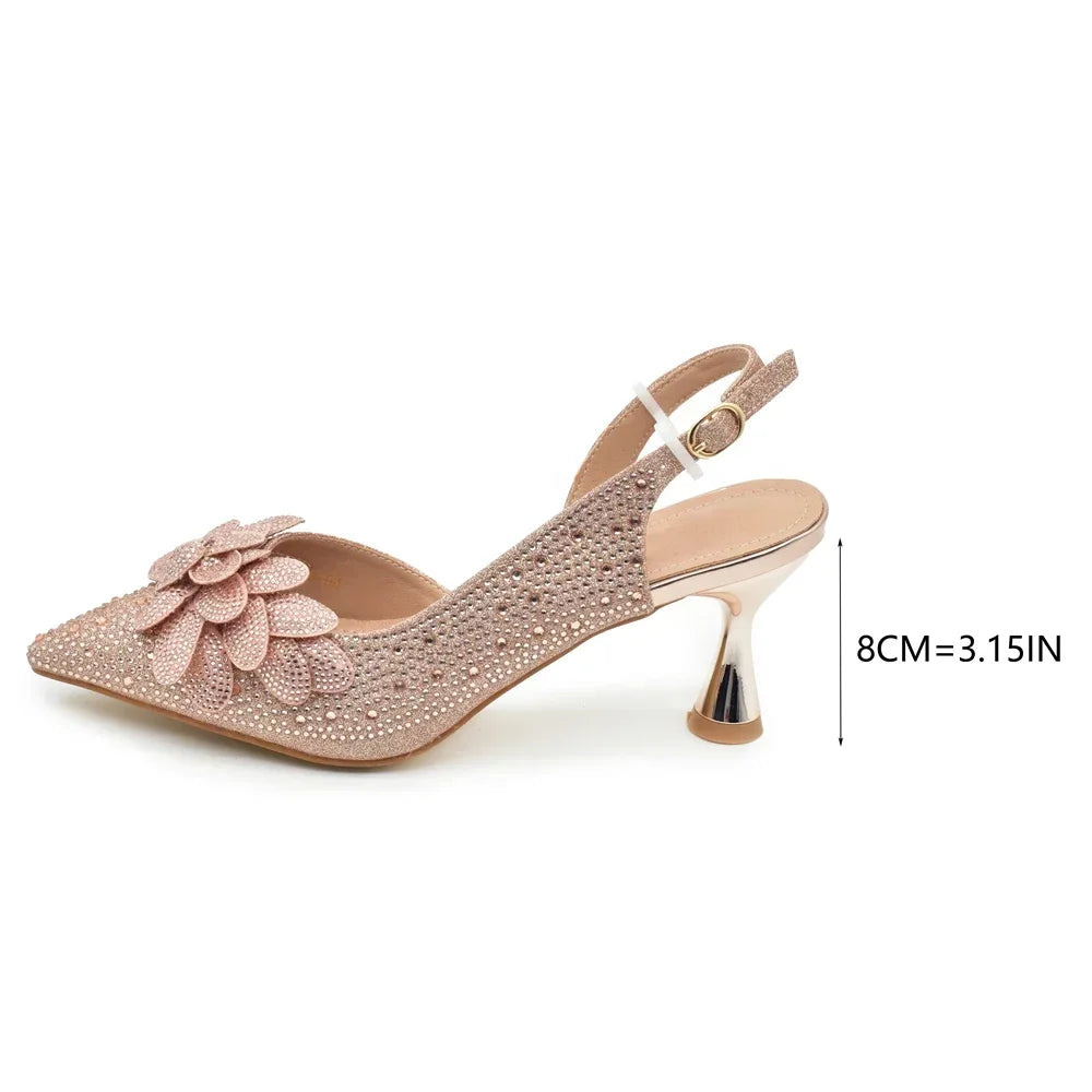 New Pointed Toe Heels with Small Bag Nigeria Fashion Party Women's Shoes and Bags Decorated with Rhinestone Wedding Shoes Bride