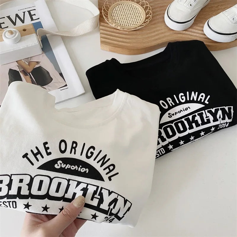 New Autumn Kids Long-Sleeved T-Shirt Girls Cute Letter Loose Fitting Tee Children Boys Handsome Tops Undershirt 2-7T Unisex