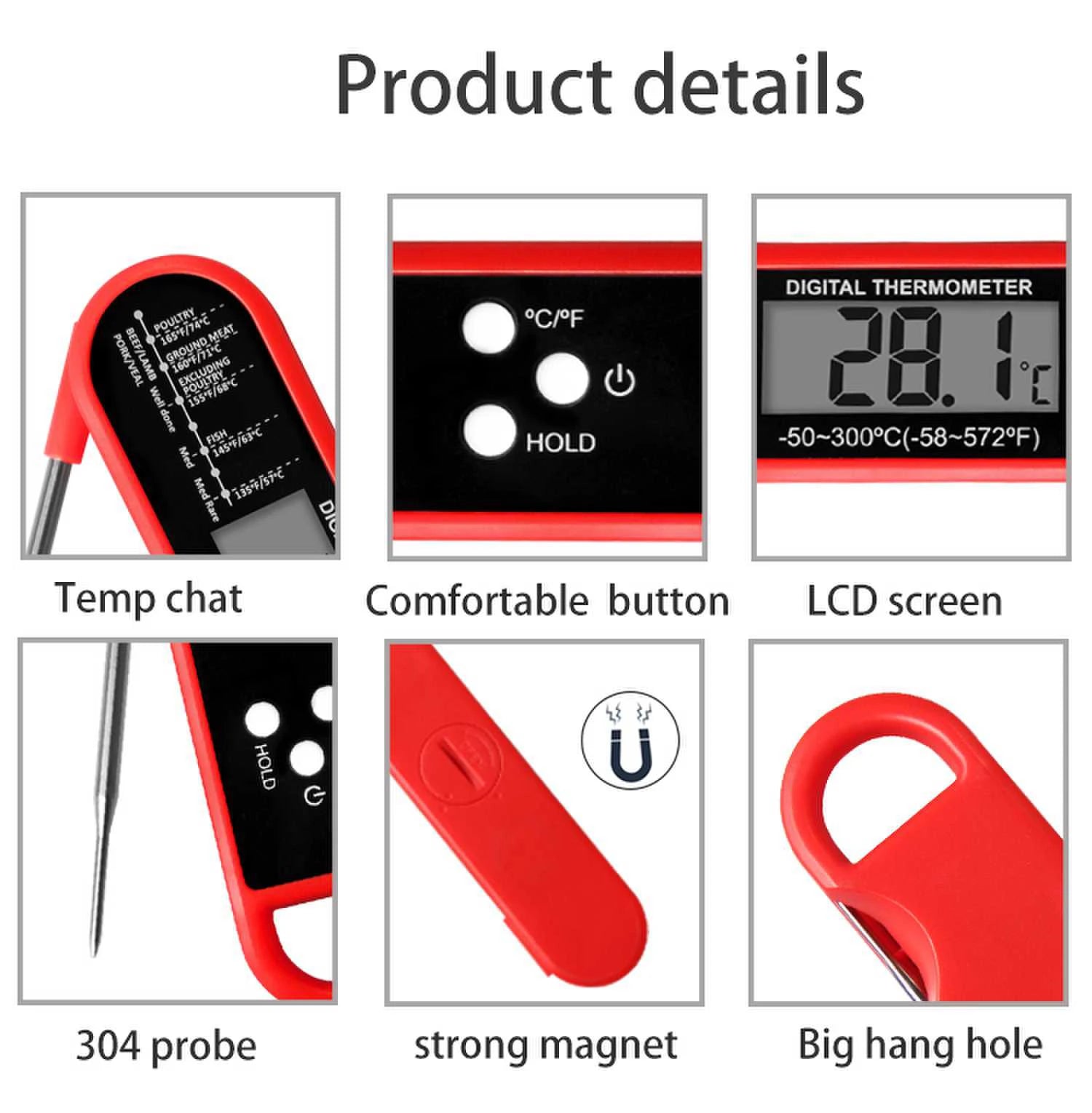 Digital Meat Thermometer for Cooking Kitchen Thermometer with Hold Fast Instant Read Food Thermometer,Candy Making,Outside Grill