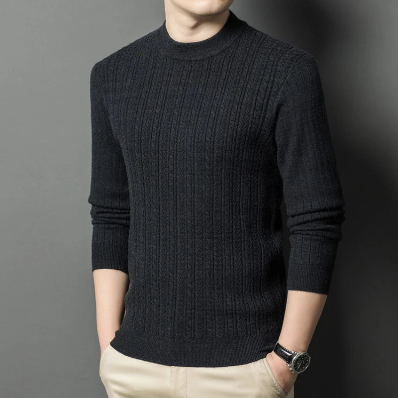 Men's Autumn and Winter Warm Turtleneck O-Neck Sweater, Thickened Slim-Fit Bottoming Shirt, Fine knitted Sweater Sizes M-4XL