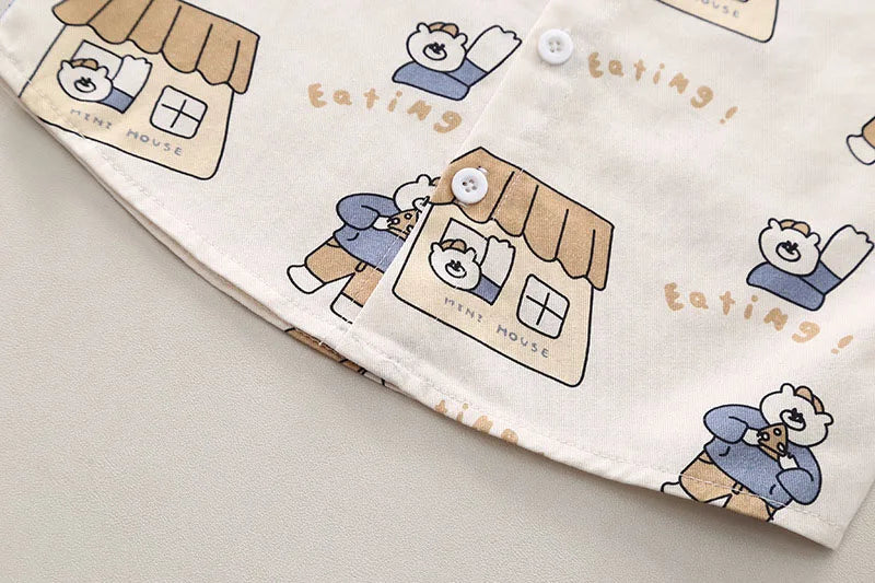 Herfst kinderkledingset kinderen schattige cartoon beer shirt + effen overall jongens 2 stuks dunne stijl outfit 1-3 jaar unisex