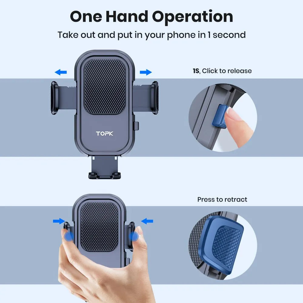 TOPK Car Phone Holder Mount,[Upgraded Support Function] Metal Hook Cell Phone Holder For Car Air Vent Compatible With All Phones