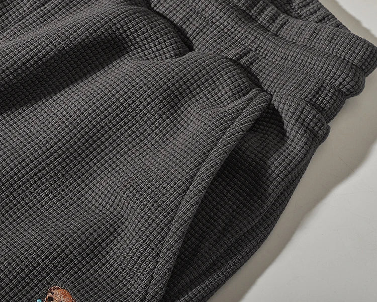 Herfst Amerikaanse eenvoudige wafel borduurwerk joggingbroek herenmode puur katoen losse elastische taille trekkoord sport casual broek