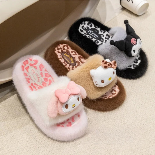 Kids' Slippers House Shoes Cartoon Hello Kitty Open Toe Winter Shoes Warm Anti-Slip Shoes For Girls Size 36-41