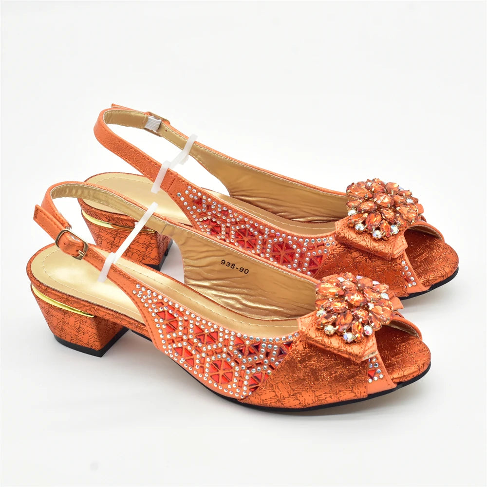 Orange Shoe and Bag Set Luxury Designer Shoes Women Matching Wedding Shoes and Bags Decorated with Rhinestone