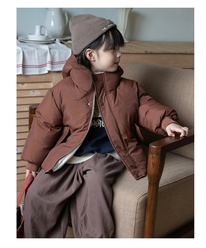 Children's Down Jacket Winter New Kid's Clothing Korean Version Boys Loose Solid Colour Thick Coat Girls Warm Outwear 2-7Y Unisex