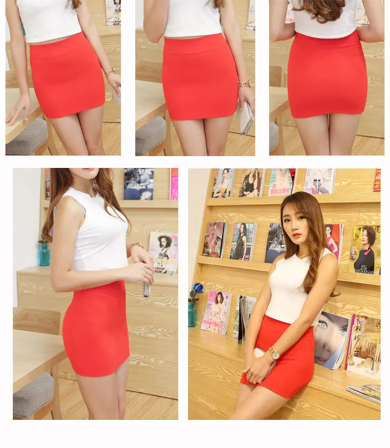Summer Women Basic Skirt Package Hip Skirt Mini Elastic Pencil Skirts Office Lady Draped Slim Business Plus Size One Step Skirt