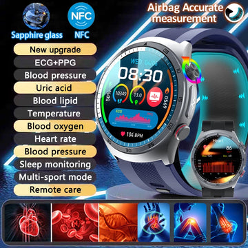 Health Nursing Grade Sapphire Glass Smartwatch NFC Airbag type Smart Watch Air Pump Blood Pressure ECG Blood Oxygen Call Watch
