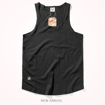 2023 Summer New American Retro Sleeveless O-neck Solid T-shirt Men's Fashion 100% Cotton Washed Old Casual Sports Vest Tops