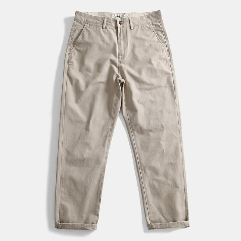 2025 Lente en herfst Nieuwe Amerikaanse retro geweven twill chino cargobroek Heren eenvoudige 100% katoenen gewassen casual rechte broek