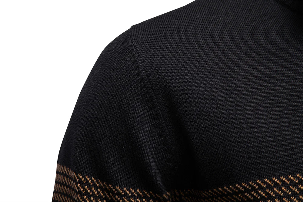 Men's Zipper Sweater Striped Design Knitted Warm Half-Zip Pullover Autumn Winter Outdoor Casual Men's Sweatshirt