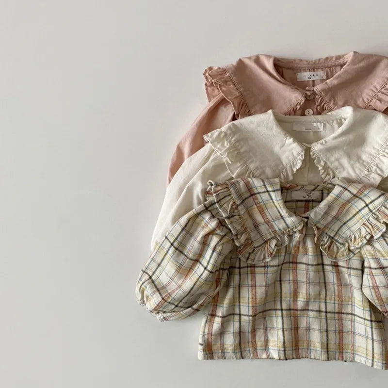Spring Toddler Baby Girl's Shirt Clothing Casual Big Collar Sweet Lapel Long Sleeve Tops Blouse for Children 6M-24M Girls