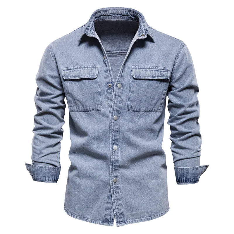 Men's 100% Cotton Spring Denim Shirt Casual Solid Colour Thickened Long Sleeve High Quality Jeans Male Shirt For Men