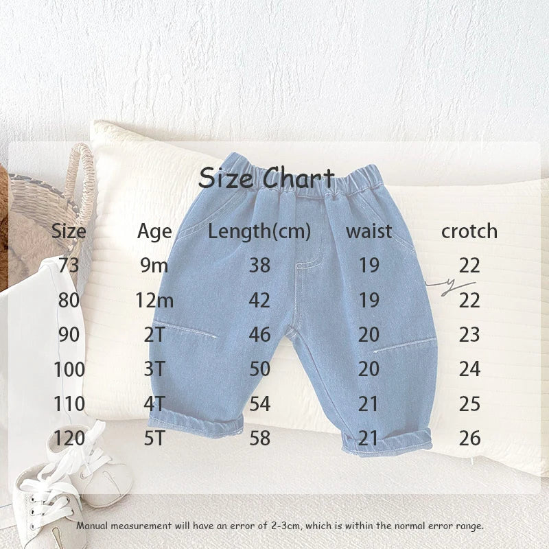 New Autumn Kids Jeans Children Girls Solid Colour Denim Blue Pants Baby Boys Cute Casual Trousers 9M-5T Unisex