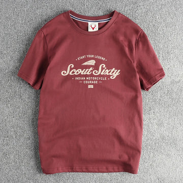 Zomer Nieuw Amerikaans Retro T-shirt met korte mouwen, ronde hals en Indiase letters, eenvoudig, 100% katoen, gewassen, casual, jeugdtops voor heren